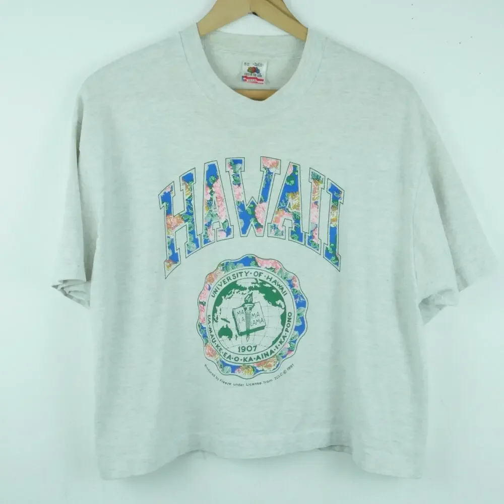 Vintage Univeristy of Hawaii T Shirt Crop 90s Single Stitch Collegiate Surfer - Picture 1 of 9